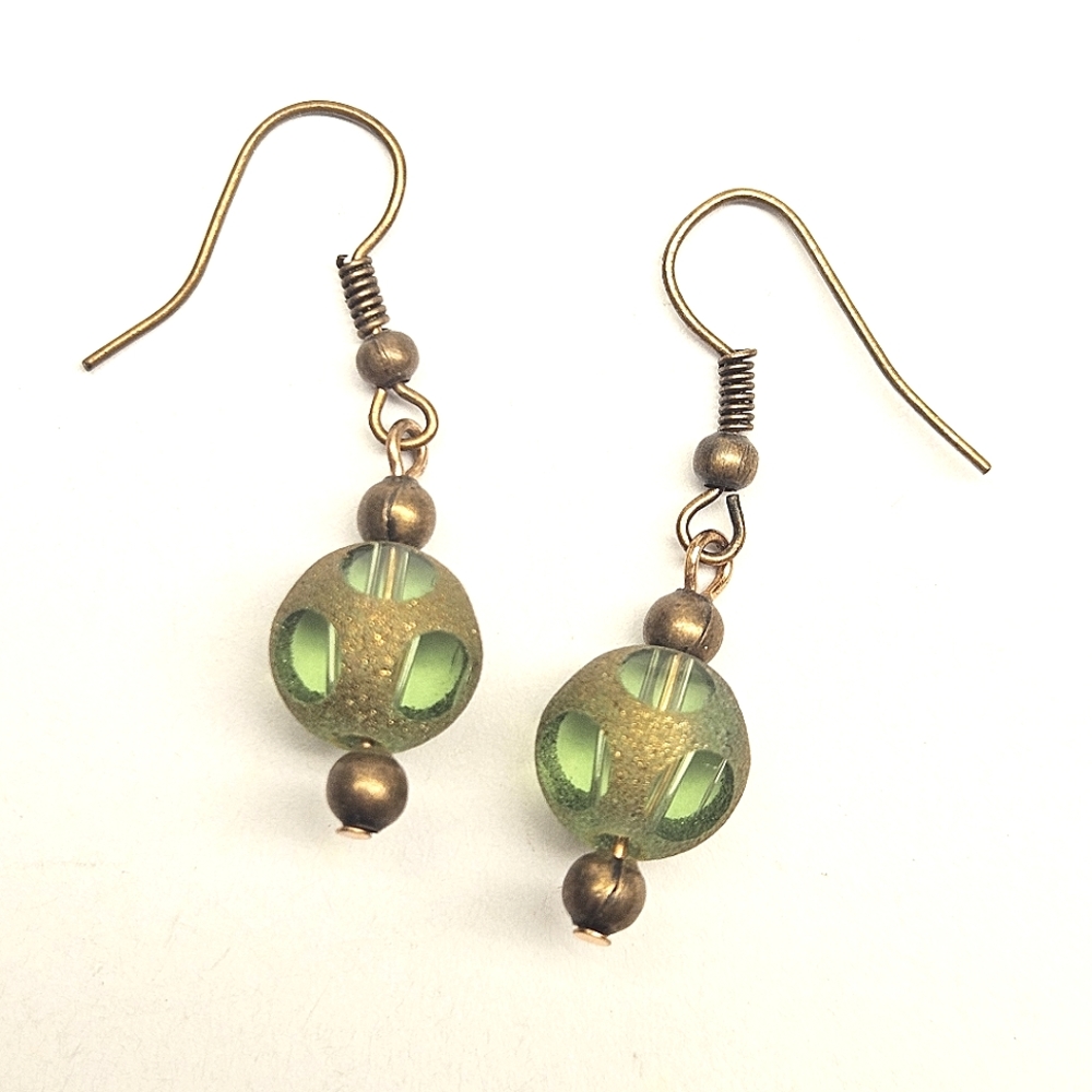 Green and Bronze Beaded Earrings
